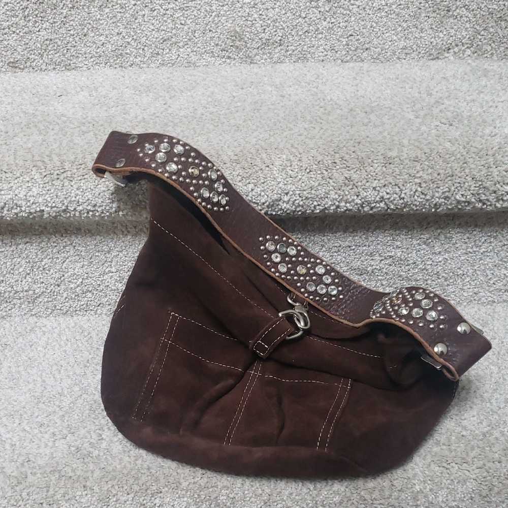 Tylie Malibu Studded Brown Shoulder Bag With Crystals Hobo